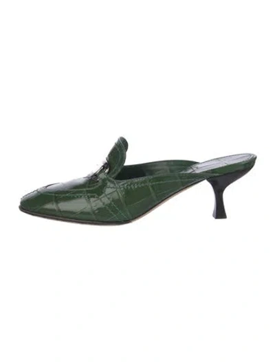 Pre-owned Ferragamo Embossed Leather Mules In Green