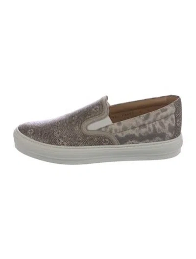 Pre-owned Ferragamo Embossed Leather Printed Sneakers In Neutral