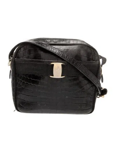 Pre-owned Ferragamo Embossed Leather Shoulder Bag In Black
