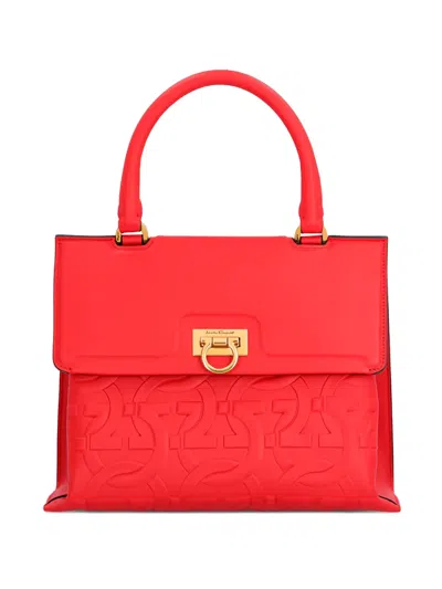 Ferragamo Embossed-leather Shoulder Bag In Red
