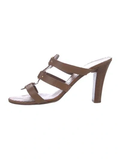 Pre-owned Ferragamo Embossed Leather Slides In Brown