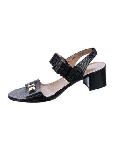 Pre-owned Ferragamo Embossed Leather Slingback Sandals In Brown