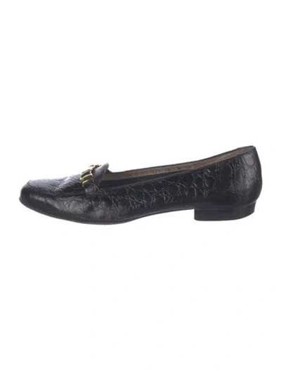Pre-owned Ferragamo Embossed Leather Studded Accents Loafers In Black