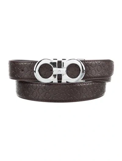 Pre-owned Ferragamo Embossed Leather Waist Belt In Brown