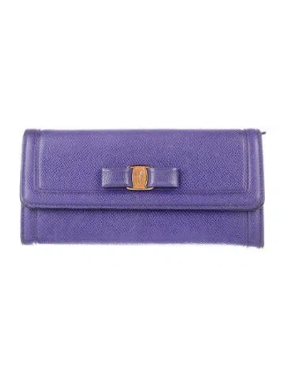 Pre-owned Ferragamo Embossed Leather Wallet In Purple