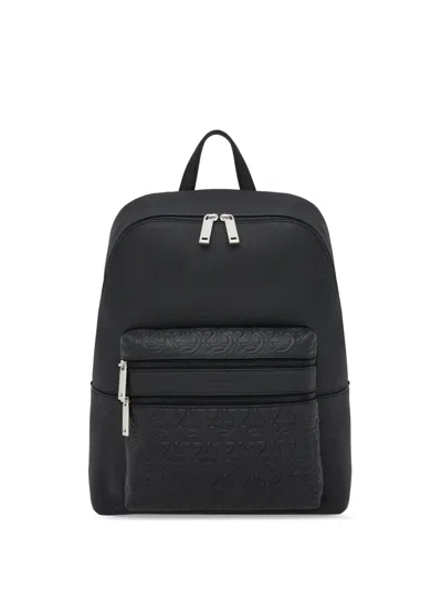 Ferragamo Embossed-logo Leather Backpack In Black