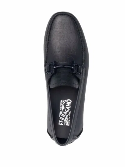 Ferragamo Embossed-logo Leather Loafers In Blue