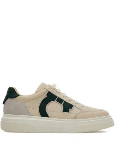 Ferragamo Embossed-logo Panelled Sneakers In Animal Print