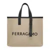 Ferragamo Canvas Tote Bag With Logo In Beige