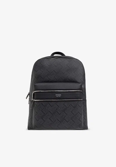 Ferragamo Embossed Monogram Backpack In Gray