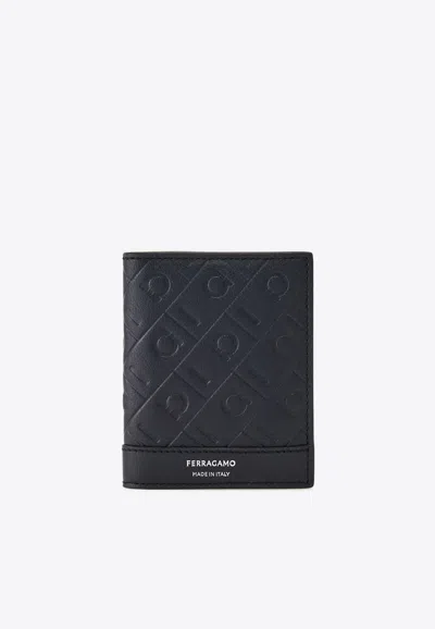 Ferragamo Embossed Monogram Leather Bi-fold Cardholder In Blue
