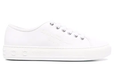 Pre-owned Ferragamo Embossedlogo Lowtop Sneakers (women's) In White