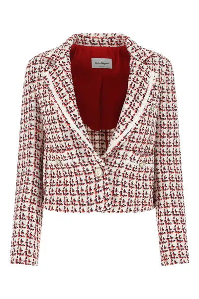 Ferragamo Cotton-tweed Single-breasted Cropped Blazer In Multicolor