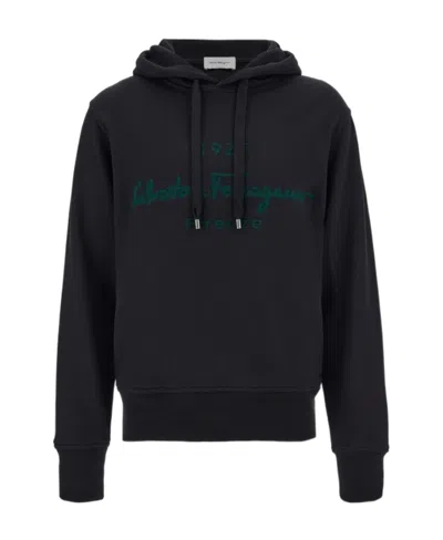 Ferragamo Embroidered-logo Hoodie In Black