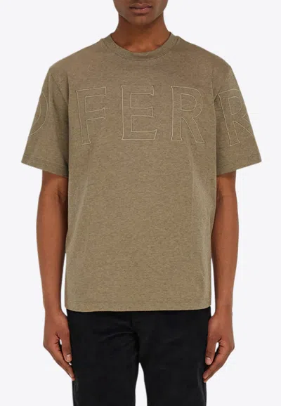 Ferragamo Embroidered Logo Outline T-shirt In Brown