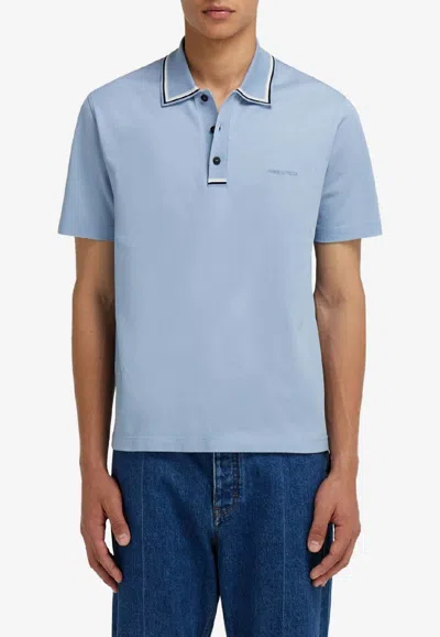 Ferragamo Embroidered Logo Polo T-shirt In Blue