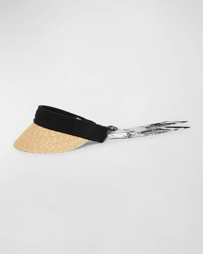 Ferragamo Embroidered Logo Straw Visor In Naturale Nero