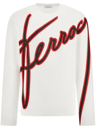 Ferragamo Embroidered Logo T-shirt In White