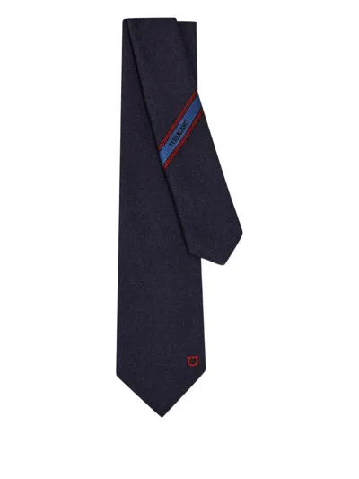Ferragamo Embroidered-logo Tie In Blue