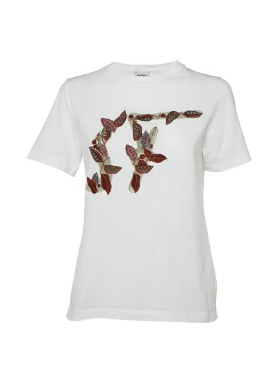 Pre-owned Ferragamo Embroidered Logo T-shirt In White