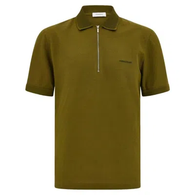 Ferragamo Embroidered Logo Zip Collar Polo In Green