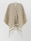 Ferragamo Embroidered Pattern Wool Cape In Brown