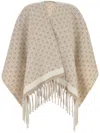 Ferragamo Wool Reversible Cape With Embroidered Geometric Pattern In Neutrals