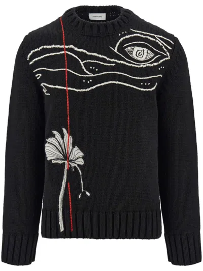 Ferragamo Embroidery Round-neck Sweater In Black