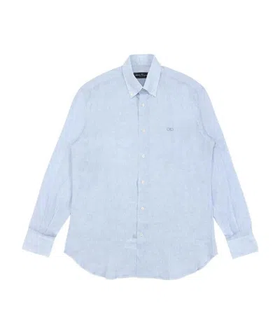 Ferragamo Embroidered Shirt With Logo In Blue