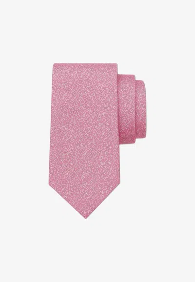 Ferragamo Embroidered Silk Tie In Pink