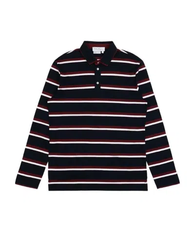 Ferragamo Embroidered Striped Lapel Polo Shirt In Black