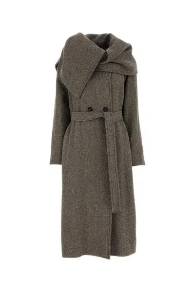 Ferragamo Embroidered Wool Blend Coat In Brown