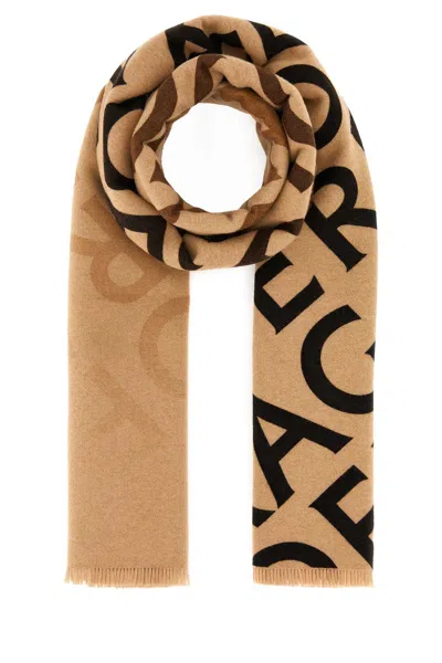 Ferragamo Embroidered Wool Blend Reversible Scarf In Nude