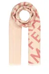 Ferragamo Embroidered Reversible Wool Blend Scarf In Pink