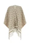 Ferragamo Embroidered Wool Cape In Neutral
