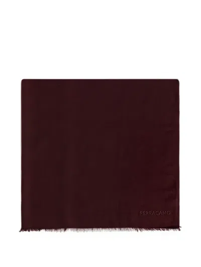 Ferragamo Embroidered-logo Cashmere Scarf In Brown
