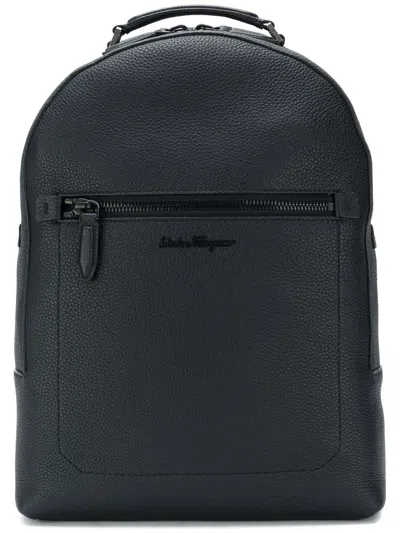 Ferragamo Embroidery Logo Backpack In Black