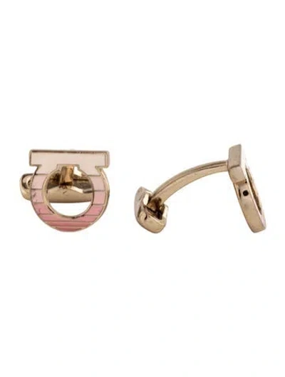 Pre-owned Ferragamo Enamel Gancini Cufflinks In Pink