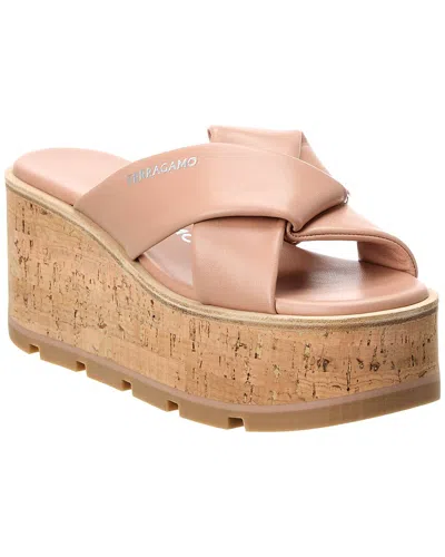 Ferragamo Engracia Leather Cork Slide Sandals In Pink