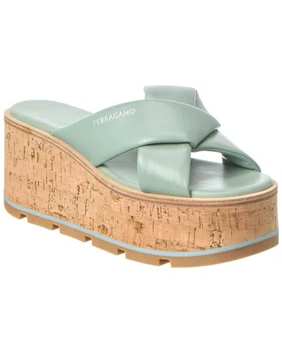 Ferragamo Engracia Leather Wedge Sandal In Green