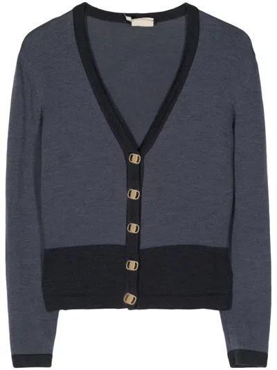 Pre-owned Ferragamo Engraved-logo Buttons V-neck Wool Cardigan In Blue