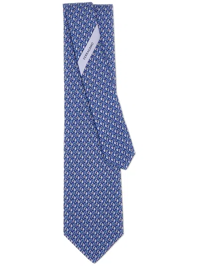 Ferragamo Herren Equestrian Print Silk Tie In Blue