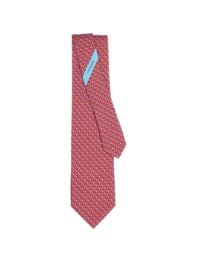 Ferragamo Equestrian Print Silk Tie In Red