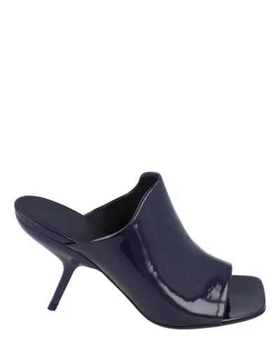 Ferragamo Era Patent Leather Mules In Blue