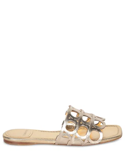 FERRAGAMO ERNE GANCINI GOLD SANDALS