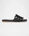 Ferragamo Erne Leather Gancini Link Slide Sandals In Nero