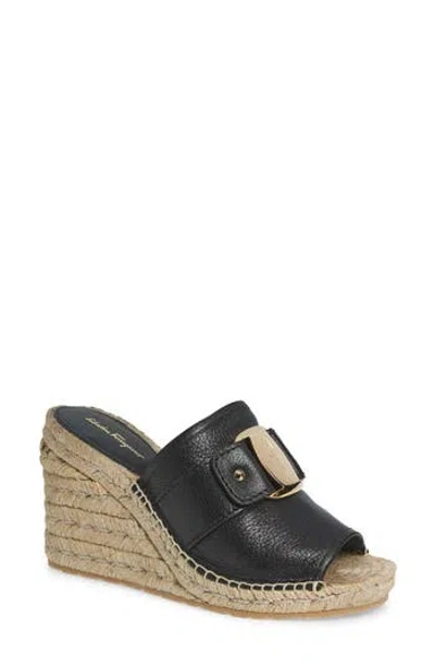 Ferragamo Espadrille Wedge Sandal In Black