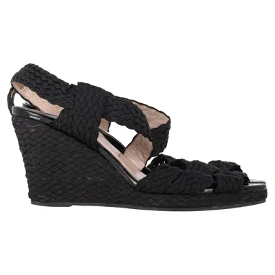 Ferragamo Espadrille Wedge Sandals In Black Straw