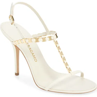 Ferragamo Estea Slingback T-strap Sandal In White