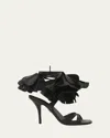 Ferragamo Estrella Leather Flower Ankle-tie Sandals In Black